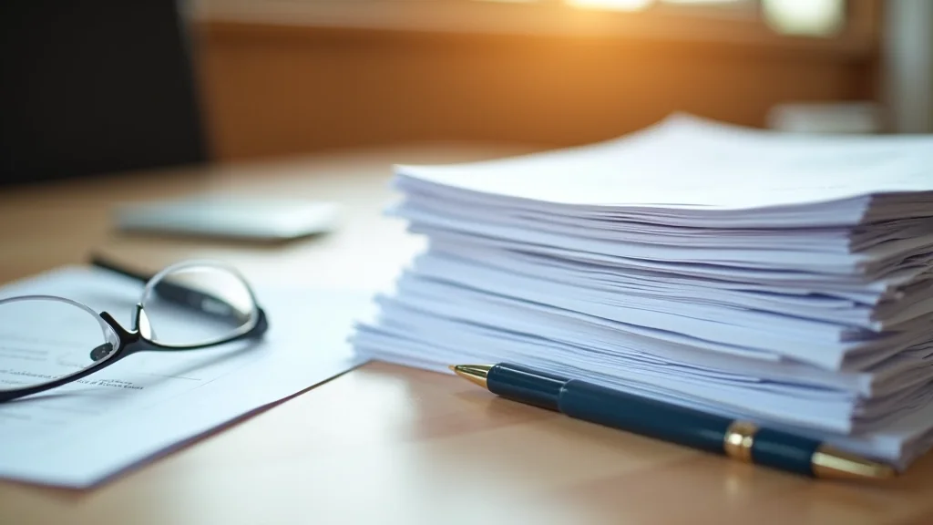 Stapel officiële documenten met een pen op een bureau